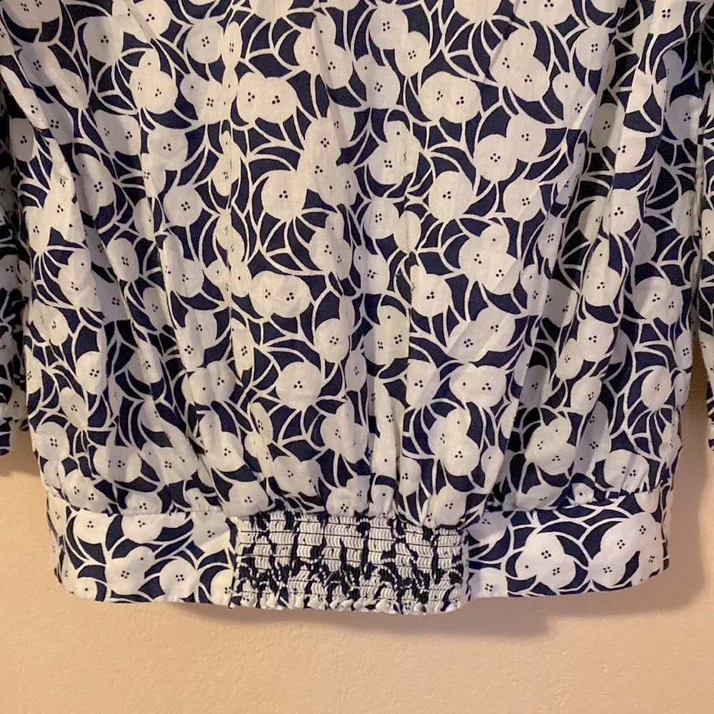 Anthropologie Postmark lightweight cotton print puff sleeve top blue M
